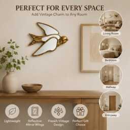 Swallow Mirror Wall Decor, Gold Bird Home Accent, Decorative Plastic Mirror, Living Room Art, Bedroom Boho Gift - thumbnail 1