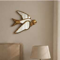 Swallow Mirror Wall Decor, Gold Bird Home Accent, Decorative Plastic Mirror, Living Room Art, Bedroom Boho Gift - thumbnail 3