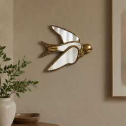 Swallow Mirror Wall Decor, Gold Bird Home Accent, Decorative Plastic Mirror, Living Room Art, Bedroom Boho Gift - thumbnail 2