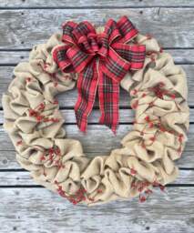 Winter Burlap Wreath - Christmas Loop Plaid Ribbon Cottage Chic Berry - thumbnail 1