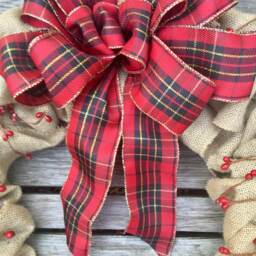 Winter Burlap Wreath - Christmas Loop Plaid Ribbon Cottage Chic Berry - thumbnail 2