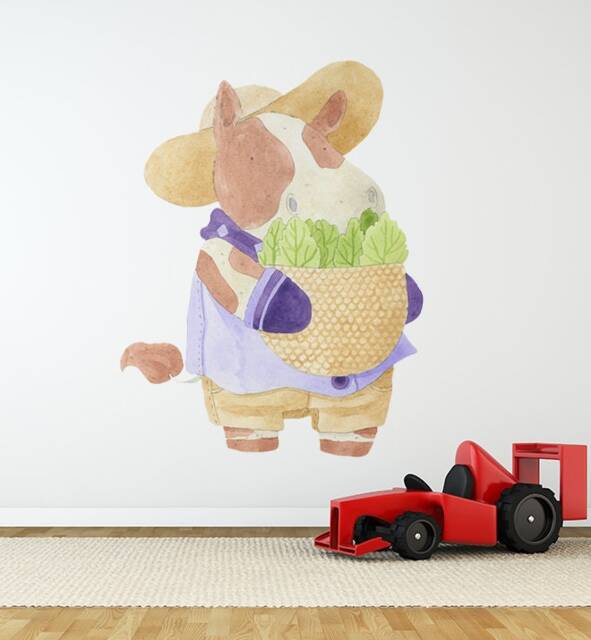 Ruth The Cow Farmer Wall Sticker Decal - Kids Stickers, Animals Childrens Decals, Art, Room, Girl, Boy