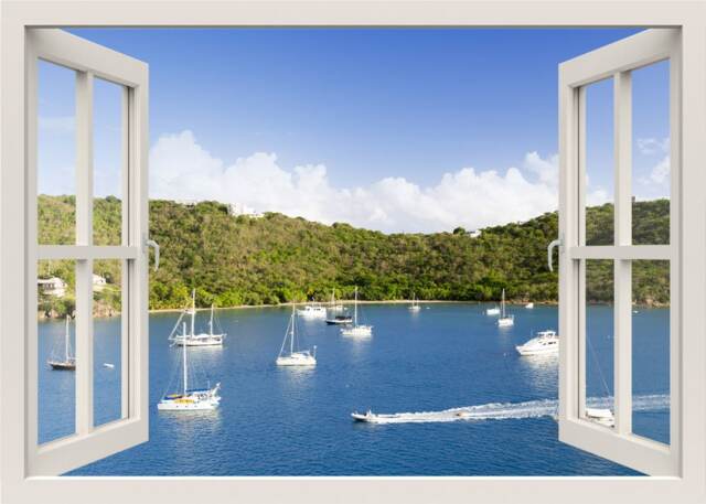 3D Window View Wall Decal, Sea Decal Mural, Sticker, Nature Forest Bedroom Home Decor Living Room