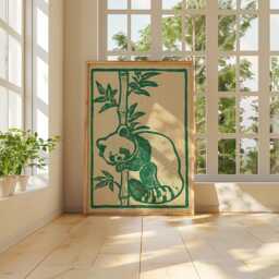 Red Panda Poster, Green Paper Animal Wall Art - thumbnail 4