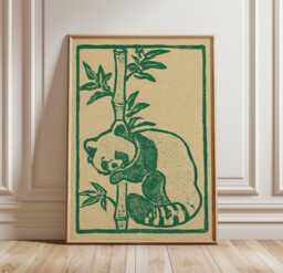 Red Panda Poster, Green Paper Animal Wall Art - thumbnail 1