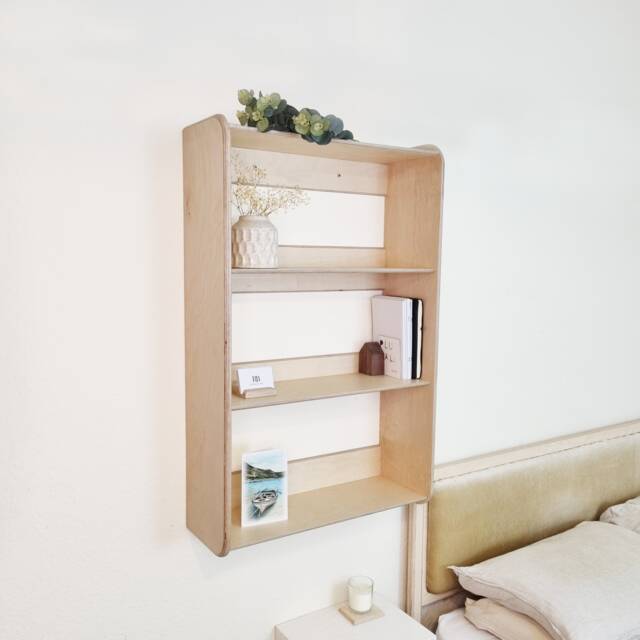 Wall Mounted Birch Plywood Bookshelf - Floating Modern Bookcase Bespoke Design Hanging Wooden Shelving - image 1