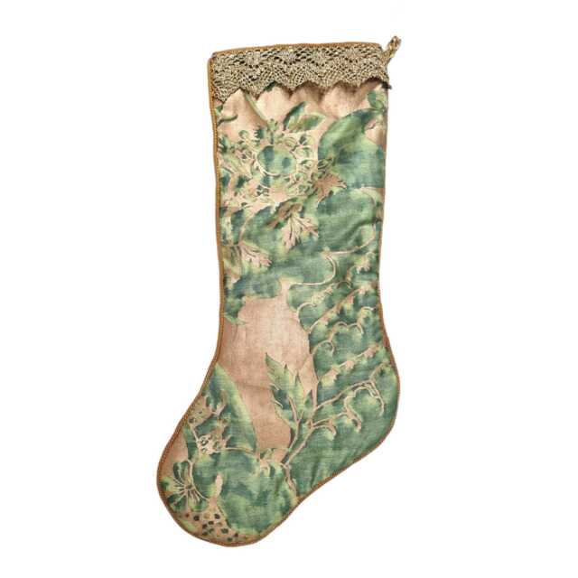 Luxury Christmas Stocking Fortuny Fabric Green & Silvery Gold Olimpia Pattern - Made in Italy - image 1