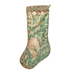 Luxury Christmas Stocking Fortuny Fabric Green & Silvery Gold Olimpia Pattern - Made in Italy