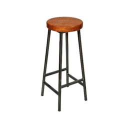 Bertie Broadoak-Brown - Steel Frame Industrial Bar Stool With Chunky Brown Oak Seat - thumbnail 1