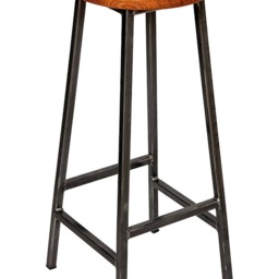 Bertie Broadoak-Brown - Steel Frame Industrial Bar Stool With Chunky Brown Oak Seat - thumbnail 2