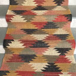 Handmade Kilim Stair Runner Rug Jute & Wool, 2.5 X 22 Ft - thumbnail 4