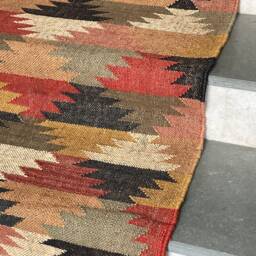 Handmade Kilim Stair Runner Rug Jute & Wool, 2.5 X 22 Ft - thumbnail 2