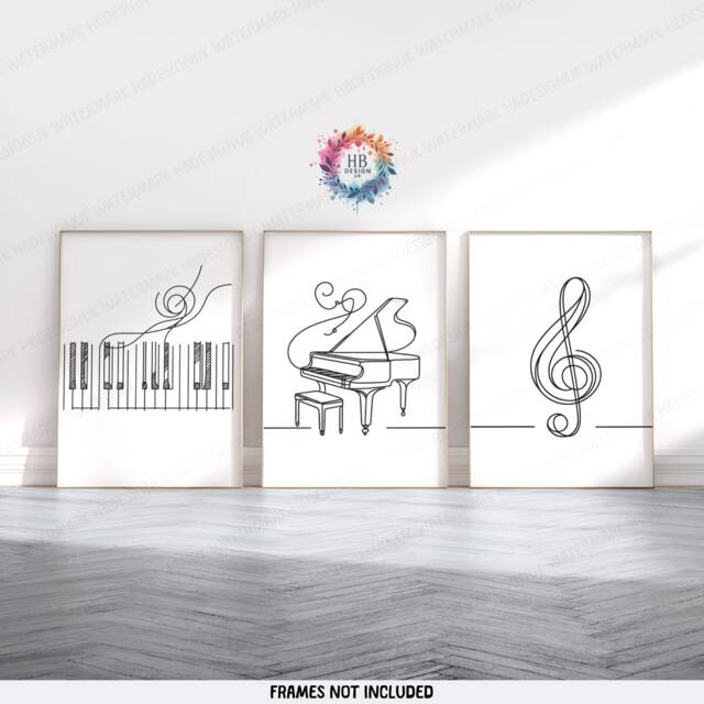 Minimalist Piano Prints - Set Of 3 Wall Art - Line Drawing Posters Music Room Decor Sketch Design Key Print - image 1
