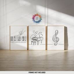 Minimalist Piano Prints - Set Of 3 Wall Art - Line Drawing Posters Music Room Decor Sketch Design Key Print - thumbnail 2
