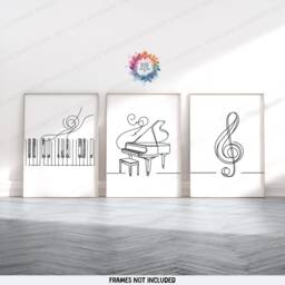 Minimalist Piano Prints - Set Of 3 Wall Art - Line Drawing Posters Music Room Decor Sketch Design Key Print - thumbnail 1