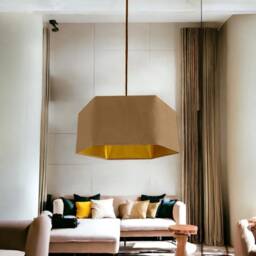 New Luxury Premium Quality Old Gold Hexagon Velvet Lamp Shade Pendant Light Brown With Metallic Lining - thumbnail 2
