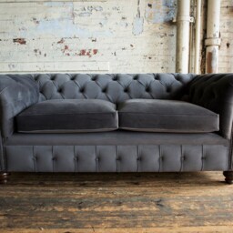 Unique British Handmade Oversized Velvet 3 Seater Chesterfield Sofa - Reflex Cushion Seat Slate Grey - thumbnail 2