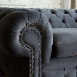 Unique British Handmade Oversized Velvet 3 Seater Chesterfield Sofa - Reflex Cushion Seat Slate Grey - thumbnail 3