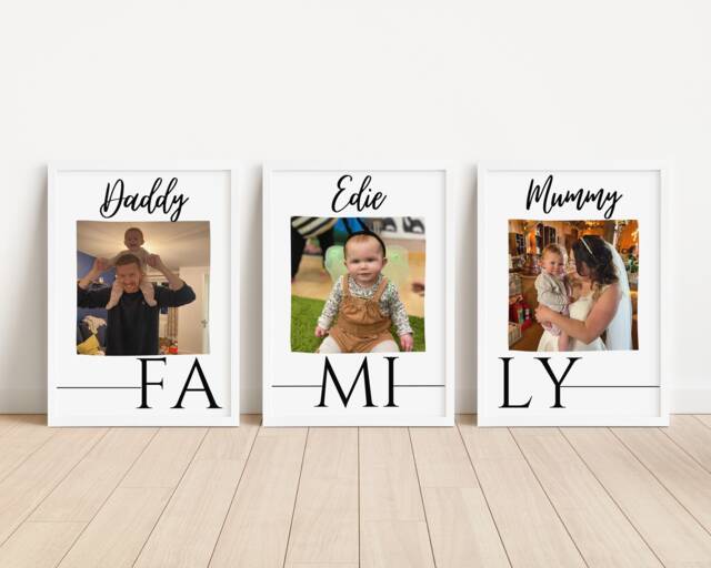 Personalised Family Photo Prints Set Of 3 - Custom Name Wall Art - image 1
