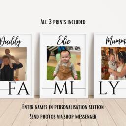 Personalised Family Photo Prints Set Of 3 - Custom Name Wall Art - thumbnail 3