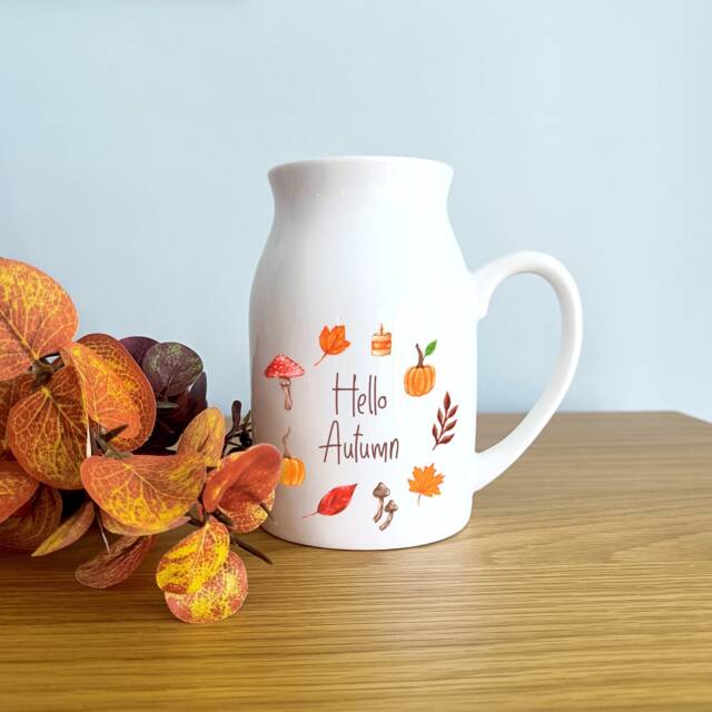 Autumnal Ceramic Flower Jug - Hello Autumn Vase Home D??cor Styling Gift - image 1