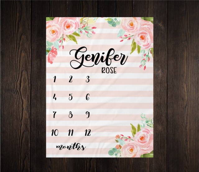 Girl Milestone Blanket Month Growth Tracker Minky Fleece Custom Personalized Baby Shower Gift Watercolor Floral Newborn - image 1