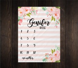 Girl Milestone Blanket Month Growth Tracker Minky Fleece Custom Personalized Baby Shower Gift Watercolor Floral Newborn - thumbnail 1
