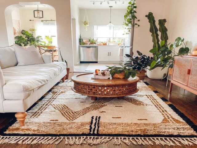 Beige White Abstract Moroccan Rug, Style Hand Knotted Shag Area Boho Wool Carpet - image 1