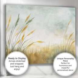 Golden Reed Meadow Misty Watercolour Landscape Canvas Wall Art Print Decor Picture Ready To Hang - thumbnail 3