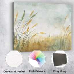 Golden Reed Meadow Misty Watercolour Landscape Canvas Wall Art Print Decor Picture Ready To Hang - thumbnail 2