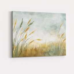 Golden Reed Meadow Misty Watercolour Landscape Canvas Wall Art Print Decor Picture Ready To Hang - thumbnail 4