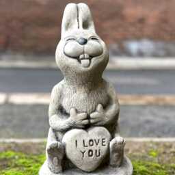 Smiling Rabbit Sculpture Concrete Peter Figurine Outdoor Pet Ornament Funny Farm Decoration Lawn Bunny Lover Gift Yard Art - thumbnail 4