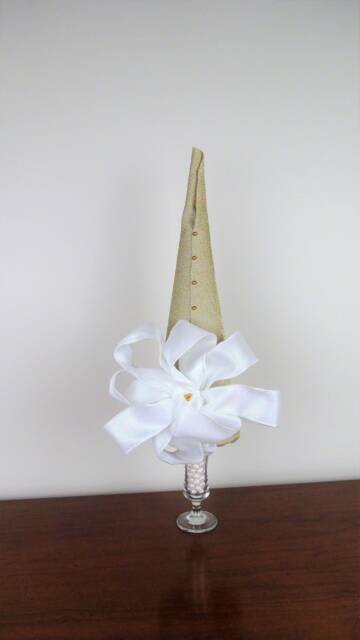 Sparkling Gold Christmas Tree-Handmade, Unique, Holiday Table Decor-Fabulous Hostess Gift-Gold Tree With White Pearls & Big Bow - image 1