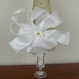 Sparkling Gold Christmas Tree-Handmade, Unique, Holiday Table Decor-Fabulous Hostess Gift-Gold Tree With White Pearls & Big Bow - thumbnail 3