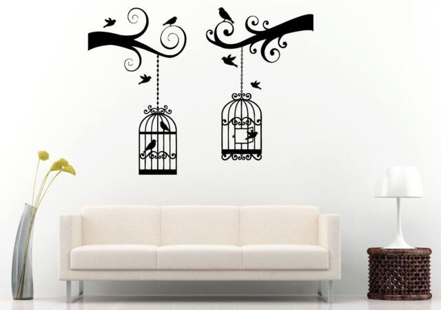 Two Tree Branch With Bird Cages Wall Decal Vinyl Sticker Mural Room Decor L955 - image 1