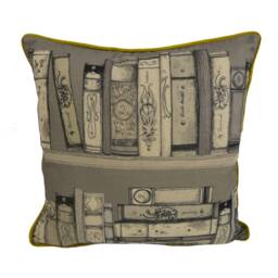 Voyage - Library Books Sepia Stunning Contrast Piped Statement Piece Cushion Cover Handmade Throw Pillow Designer Home Decor - thumbnail 3