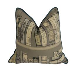 Voyage - Library Books Sepia Stunning Contrast Piped Statement Piece Cushion Cover Handmade Throw Pillow Designer Home Decor - thumbnail 2