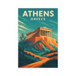 Athens Greece Travel Poster, Retro Acropolis Print - thumbnail 2