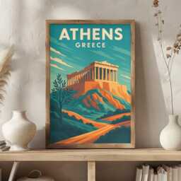 Athens Greece Travel Poster, Retro Acropolis Print - thumbnail 1