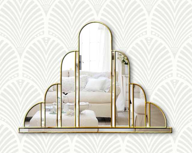 Turin Handmade Original Art Deco Over Mantle Wall Mirror in Gold - image 1