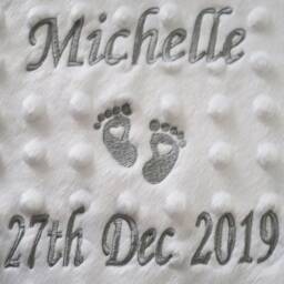 Personalised Baby Blanket Luxury Bubble Style White Script Font Name Date Print - thumbnail 3