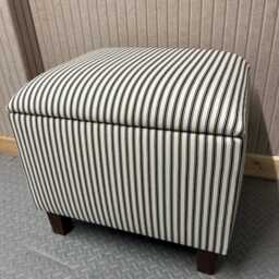 Storage Stool in Ticking Stripe Handmade & Upholstered Stripped Fabric With Wooden Legs - thumbnail 3