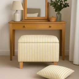 Storage Stool in Ticking Stripe Handmade & Upholstered Stripped Fabric With Wooden Legs - thumbnail 2