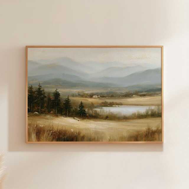 Misty Mountain Poster, Lake Valley Print, Nature Wall Art, Paper - image 1