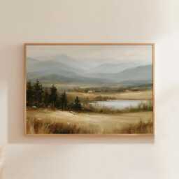 Misty Mountain Poster, Lake Valley Print, Nature Wall Art, Paper - thumbnail 1