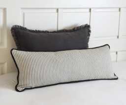 Ticking Stripe Lumbar Cushion Cover Extra Long Bolster Pillow Piping Edge Striped Large Throw Charcoal Ivory Custom Sizes Decorative