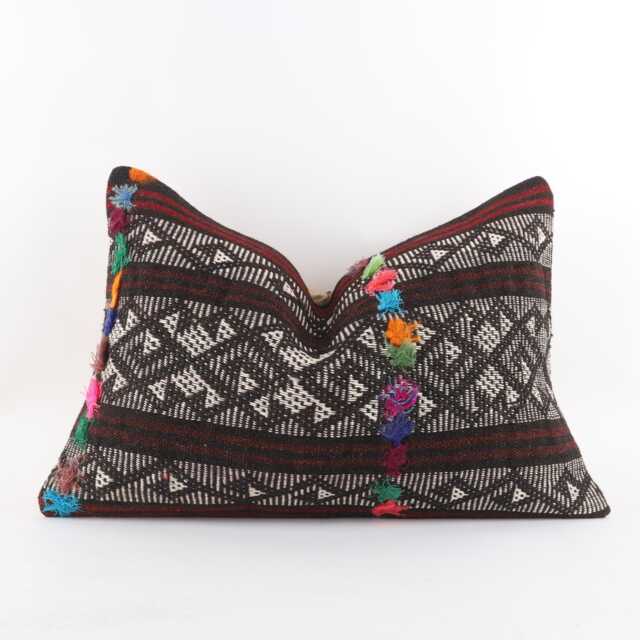 Turkish Kilim Pillow Cover Handwoven Wool, Ethnic Throw - 16x24 - image 1