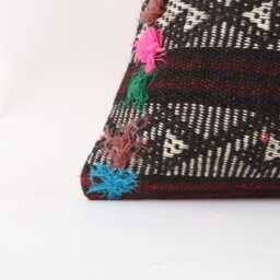 Turkish Kilim Pillow Cover Handwoven Wool, Ethnic Throw - 16x24 - thumbnail 3