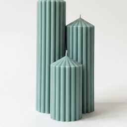 Sage Green Scented Ribbed Pillar Candles - 7cm Diameter - thumbnail 4