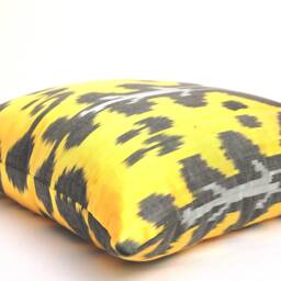 Gold Ikat Pillow Cover, Handmade Silk Cotton Cushion - 20x20 - thumbnail 3
